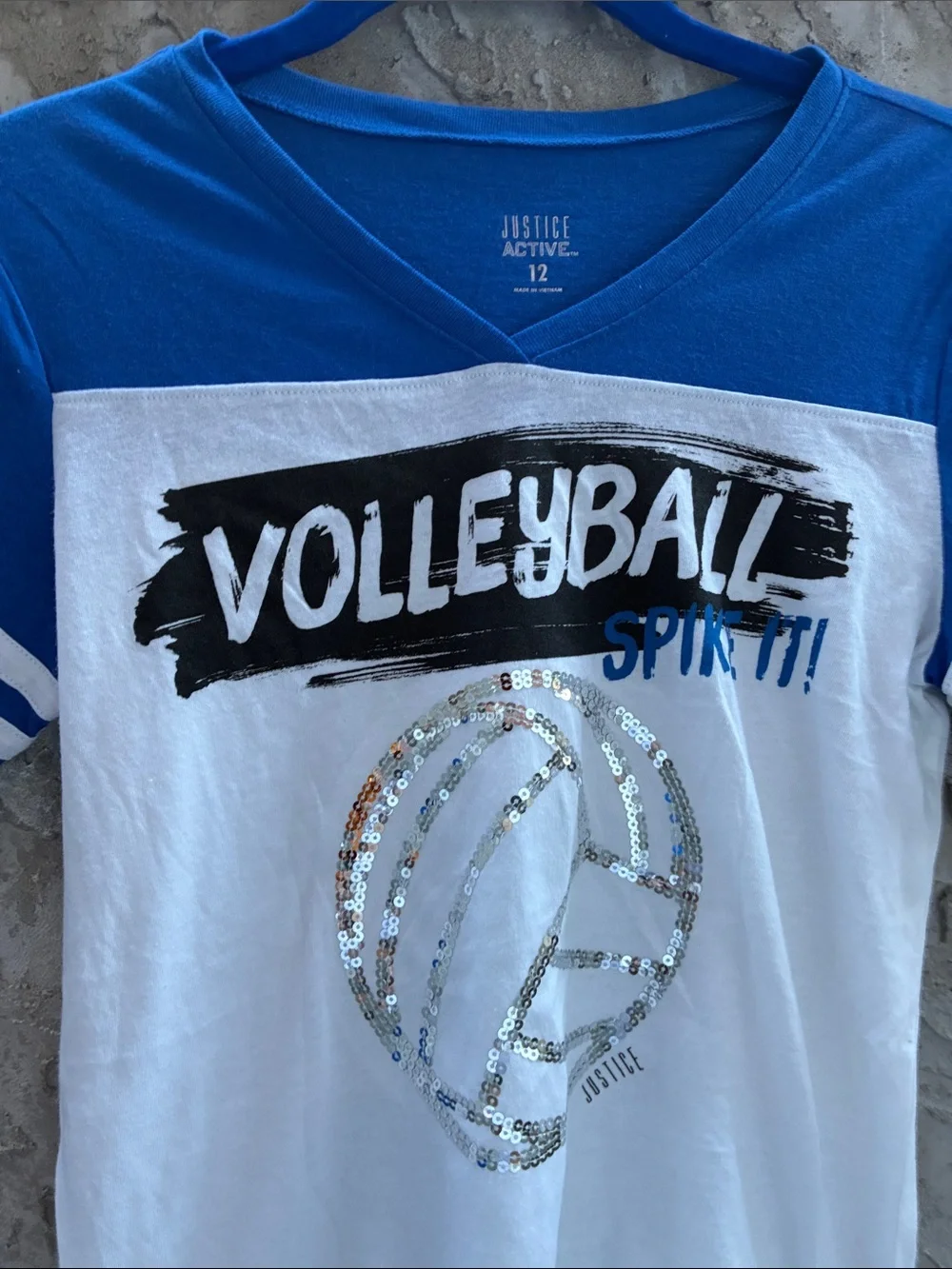 Kids Justice White Tee with Silver Sequin Volleyball Graphic Sz 12